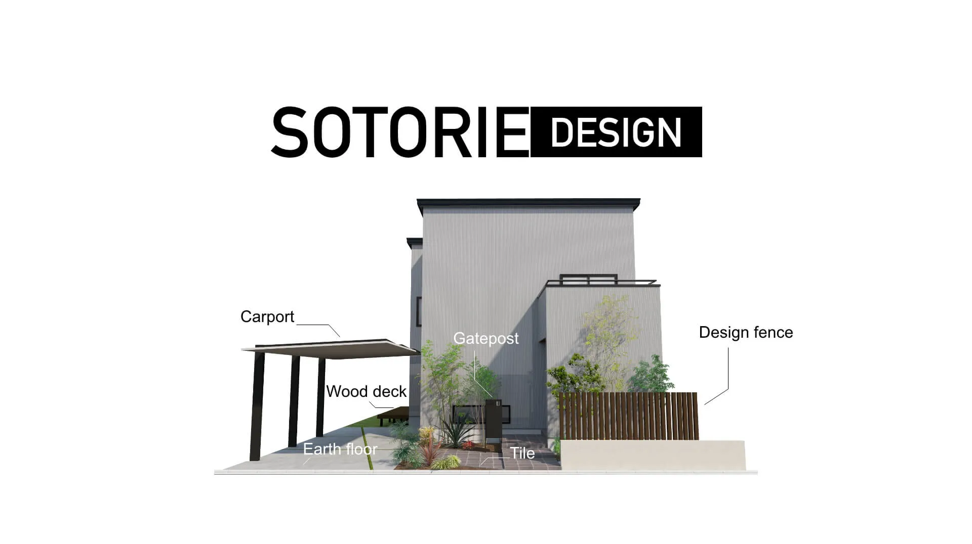 SOTORIE DESIGN.カーポート・ウッドデッキ・土間コンクリート・機能門柱・タイル・フェンス