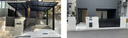 リフォーム外構全体の施工事例画像2点。